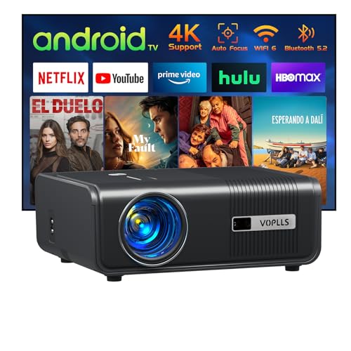 [Built-in Apps & Auto Focus/Keystone] 4K Smart Projector with WiFi and Bluetooth, VOPLLS 600ANSI Native 1080P Outdoor Projector, 50% Zoom Home Theater Movie Projector for Bedroom/iOS/Android/PPT