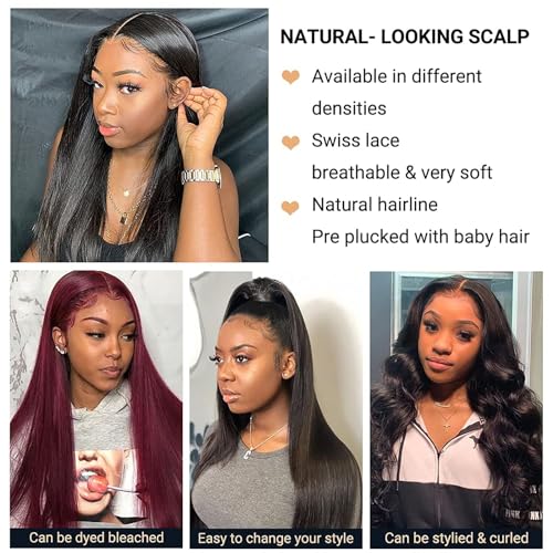 4x4 Lace Front Wigs Human Hair Pre Plucked with Baby Hair 150% Density 34 Inch Body Wave Brazilian Virgin Frontal Human Hair Wigs 4x4 Glueless HD Lace Closure Wig Human Hair for Women