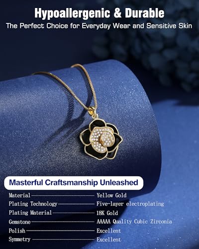 Gifts for Wife, Anniversary Gifts for Wife from Husband, Wife Birthday Gift Ideas, 18K Gold Flower Pendant Necklace for Women | Romantic Gift for Her | Best Jewelry Presents for Christmas/Valentine