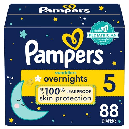 Pampers Swaddlers Overnights Diapers - Size 5, 88 Count, Disposable Baby Diapers, Night Time Skin Protection