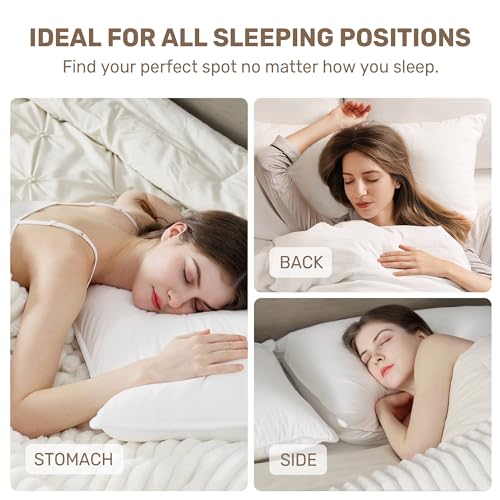 UNIKOME Hotel Collection Luxury Bed Pillows - 100% Cotton Standard Size Set of 2 Down Alternative Pillow Bedding Ultra Soft & Fluffy Pillow for Back, Stomach or Side Sleepers