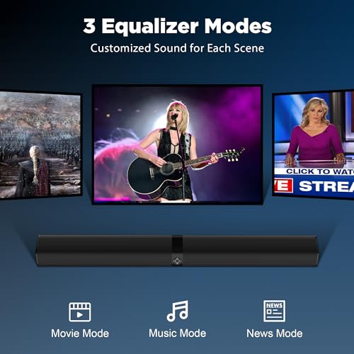 Assistrust Sound Bar, 60W Sound Bar for Smart TV, 5.0 Bluetooth TV Sound Bar, Wired & Wireless Soundbar with Auto Volume Boost, ARC/Optical/AUX Connection, Detachable Soundbar