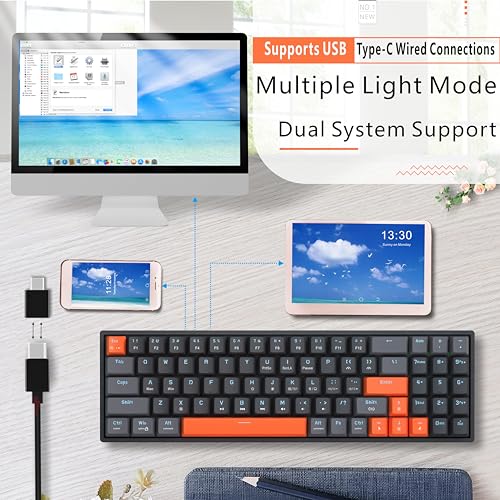 Odycle Wired Gaming Mechanical Keyboard, Portable LED Backlit Keyboard, 78 Keys 60% Mini Keyboard with Hot Swappable Red Switch, USB-A and Type-C Receiver for PC, Mac and All Type-C Devices, Black