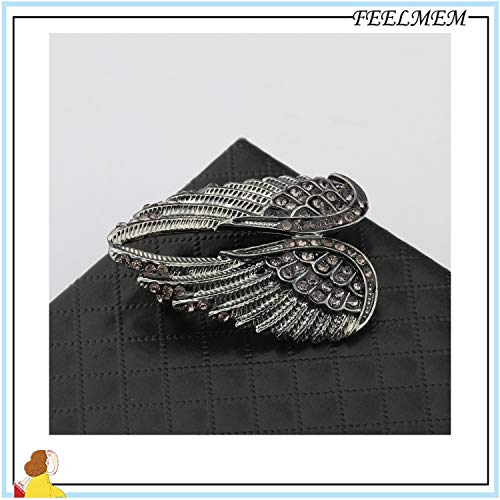 FEELMEM Angel Wings Biker Brooch Crystal Rhinestone Guardian Angel Wing Brooch Pins for Women Girl Biker Jewelry Drive Safe Gift (gray)