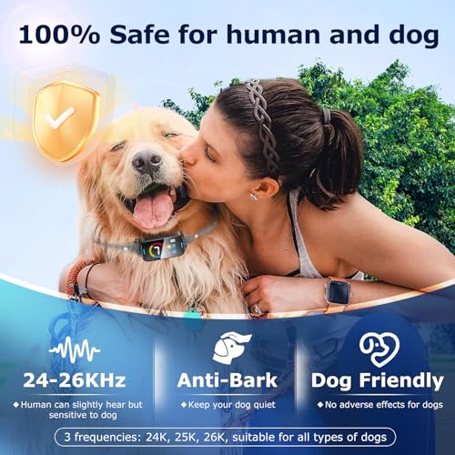 SLAYKAM Bark Collar for Large Medium Dogs Smart Ultrasonic Dog Bark Collar Deterrent Device Rechargeable Anti Barking Collar with Adjustable Ultrasonic Beep Vibration Shock and 7 Sensitivity (Black)