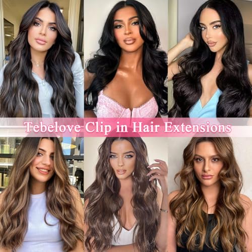 Tebelove Clip in Hair Extensions Real Human Hair 3.4oz/90g Clip ins 100% Human Hair Extension for Women 8pcs Per Set with 18 Clips Double Weft (14 Inch #2/6 Dark Brown to Chestnut Brown)