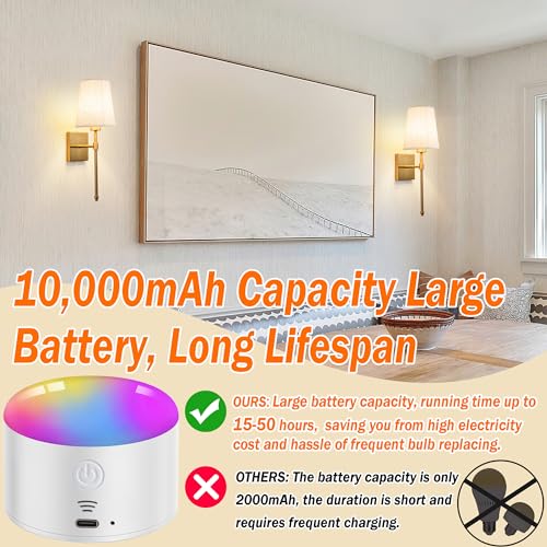 Battery Operated Wall Sconce Light Set Of Two, Battery Operated Sconces Wall Lighting Indoor Wireless Wall Sconce With Remote Control, Dimmable Battery Wall Lamp With 3CCT Bulb For Bedroom Living Room
