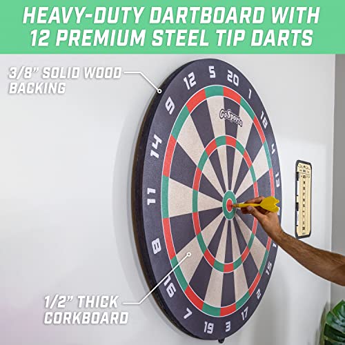 GoSports Giant 3 ft or 4 ft Cork Dartboards - Includes 12 Giant Darts and Scoreboard - New Fun Twist on Darts