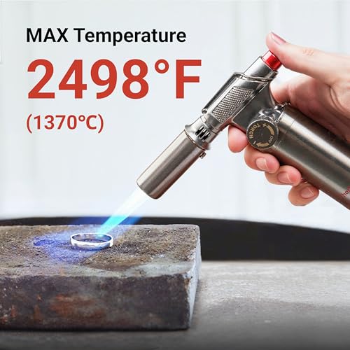 ThermoMaven Metal Butane Torch, Kitchen Torch Lighter, Refillable Cooking Blow Torch, Fit All Butane Tanks with Adjustable Flame for Culinary Food, Brulee, Baking, Soldering, DIY (Fuel Not Included)