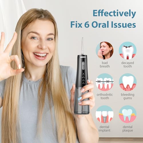 Onlyone Water Dental Flosser Pick for Teeth, 300ML Portable Oral Irrigator, Rechargeable Travel Irrigation Cleaner, Professional Electric Flossing Cleaning Picks for Teeth Cleaning,IPX7 Waterproof