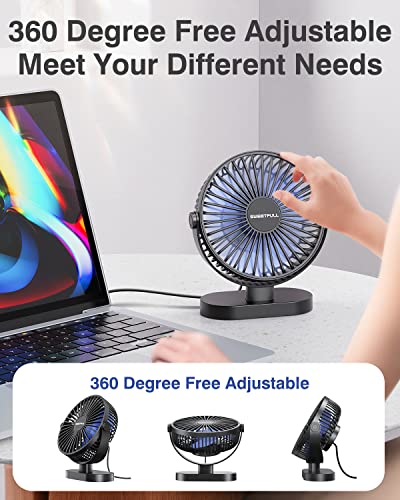 SWEETFULL USB Desk Fan Small Quiet - 3 Speeds Mini Personal Portable Fan 360° Rotation Adjustable, 5 Inch Office Table Cooling Gadgets on Desktop (Black)