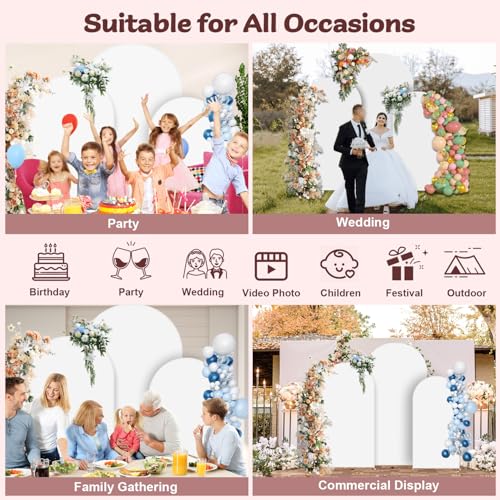 Dovnis Set of 3 Wedding Arch Cover, 7.2ft, 6.6ft, 6ft Spandex Arch Covers Stretchy Backdrop, Round Top Chiara Backdrop Cover for Wedding Birthday Party Baby Shower Banquet Decoration