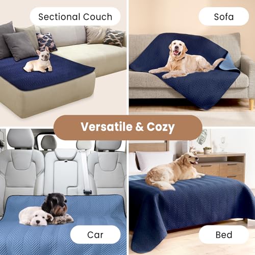 blunique Double-Sided Waterproof Dog Blanket for Couch Cover, Dog Couch Cover Protector for Large Dogs, Cat Couch Sofa Covers Washable, Furniture Covers for Pets, Navy and Light Blue, 40x50 Inches