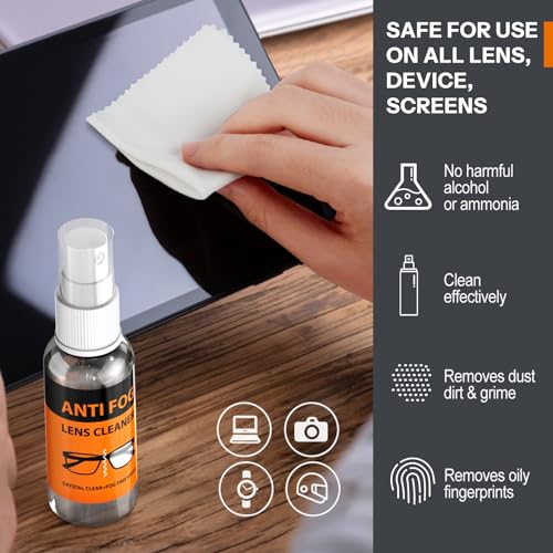 Glasses Cleaner,8 in 1 Glasses Cleaning Kit with 24H Anti Fog Eyeglass Cleaner Spray| Portable Glasses Cleaner Tool|Eye Glass Clean Cloths, Glasses Anti Slip with Soft Eyeglass Nose Pads & Ear Grip