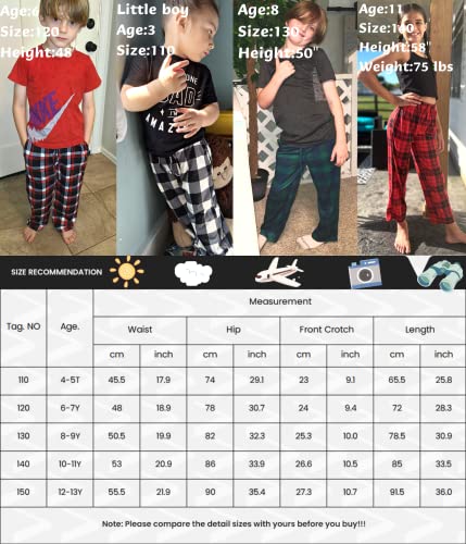 Ekouaer Boys Pajama Pants 3 Pack Sleep Pants Soft Elastic Waist Kids Pajama Bottoms Plaid Lounge Pants with 2 Pockets