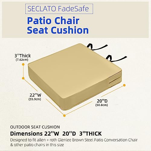 SECLATO Patio Chair Cushion 22x20x3 Inch Waterproof Outdoor Seat Cushions for Patio Furniture 5-Year Color Fastness Garden Sofa Couch Chair Pads with Handle and Adjustable Straps(2 Pack, Beige)