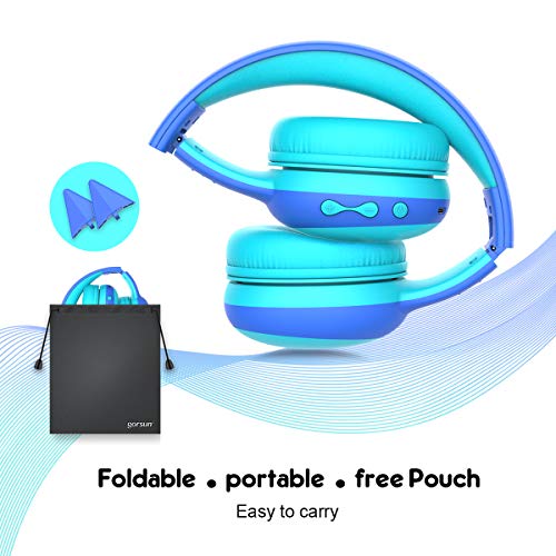 gorsun Kids Bluetooth Headphones with Microphone,Toddler Wireless Headsets with 85dB Volume Limited Hearing Protection,Stereo Over-Ear Headphones for Boys and Girls (Blue)