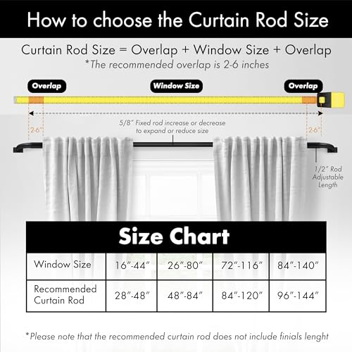 Meriville 1-Inch Diameter Wrap Around Blackout Curtain Rod, 28-Inch to 48-Inch, Black Finish