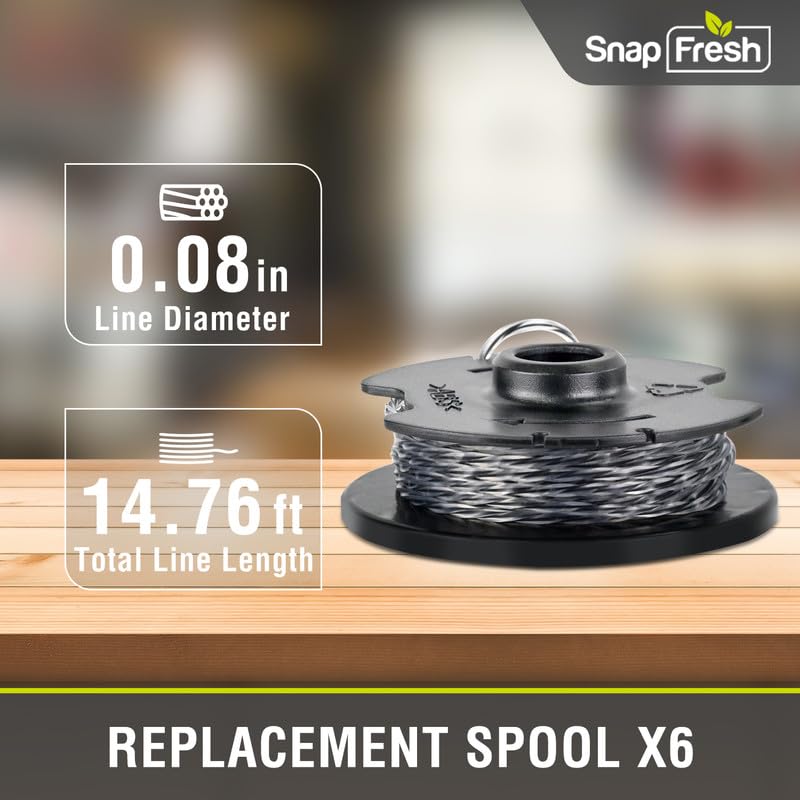 SnapFresh 6 Packs Weed Eater String, 14.76 ft 0.08" Trimmer Line Replacement Spools, Automative Feed String Trimmer Line, Only String Trimmer SP1011