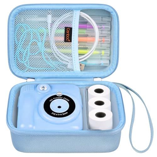 Canboc Kids Camera Case Compatible with ESOXOFFORE/GKTZ/WEEFUN Instant Print Camera for Kids, Toddler Digital Video Cameras Bag fit Print Paper, Colorful Pen, USB Cable, Blue (Case Only)