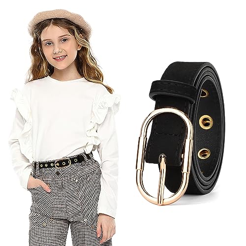 JASGOOD Girls Fashion Leather Belts for Jeans Pants, Cute Gold Buckle Belts for Teens Kids