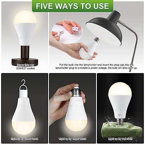 DABAOLUM 4 Pack Rechargeable Emergency Light Bulbs, Battery Powered LED Light Bulb 3000K Warm E26 120 Volt 9W 60W Equivalent with 1200mAh for Home Power Outage Camping Hurricane