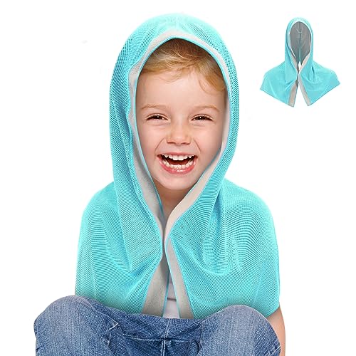 Sukeen Mini Cooling Towels for Neck and Face, Cooling Hoodie Towels for Kids, Lightweight Soft Breathable Cooling Hooded Towel Kids for Sports, Exercise, School and More Activities, Macaron Blue