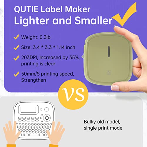 PRT QUTIE Label Makers Machine with Tape, Wireless Built-in Cutter + Multiple Templates Fonts Icon, Portable Bluetooth Label Printer for Home, Office, Business & Organization, Green