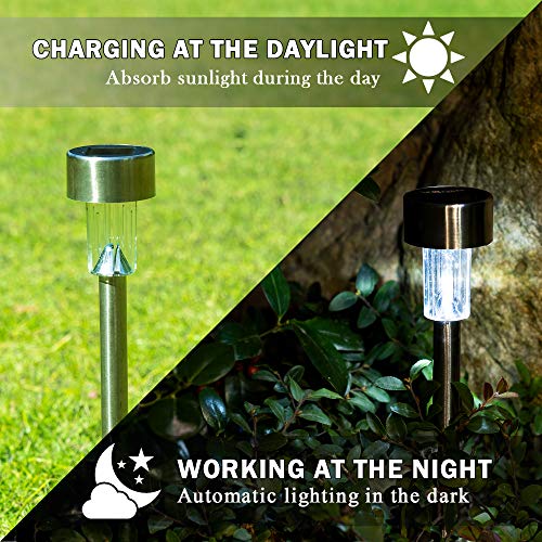 GIGALUMI Solar Lights Outdoor Waterproof,16 Pack Stainless Steel LED Solar Garden Lights for Patio, Lawn, Yard and Landscape(Cold White)