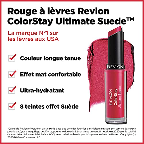 REVLON Lipstick, ColorStay Ultimate Suede Lipstick, High Impact Lip color with Moisturizing Creamy Formula, Infused with Vitamin E, 095 Finale, 0.09 Oz