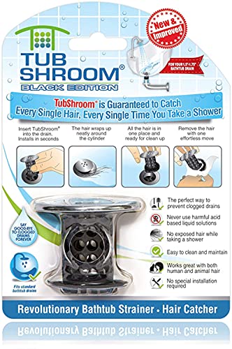 TubShroom Tub Drain Hair Catcher, Black Chrome – Protector and Catcher for Bathroom Drains, Fits 1.5” 1.75” Bathtub Shower Drains