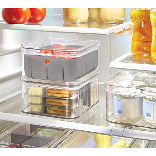 iDesign Crisp Produce Plastic Refrigerator and Modular Stacking Pantry Bin with Lid and Removable Inner Basket, Perfect for Washing Vegetables, Fruit, Lettuce, BPA Free 15.72" x 6.32" x 3.76"