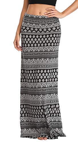 Urban CoCo Women's Stylish Spandex Comfy Fold-Over Flare Long Maxi Skirt (M, Greyish Blue)