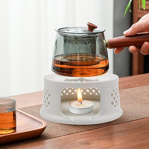 Ceramic Teapot Warmer, Coffee Warmer, Milk Warmer for Glass Teapot Stainless Steel Teapot and Other Heatproof Dish Warming Use (Ceramic White)