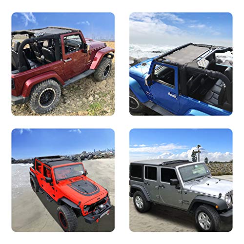 Shadeidea JK Sun Shade Top Compatible with Jeep Wrangler JKU Top Sunshade Soft Mesh Roof Cover (2007-2018)- Wind Noise UV Blocker -10 Year Warranty -4 Door -White -Front&Rear (2 pcs)