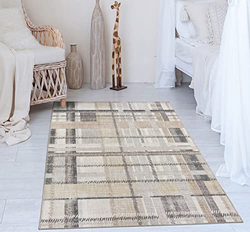 DECOMALL NELE Washable Door Mat 2x3, Modern Plaid Non-Slip Small Rugs for Entrance, Yellow 24x36 inch
