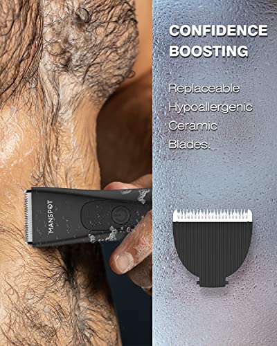 MANSPOT Manscape Groin & Body Hair Trimmer for Men, Electric Ball Trimmer Pubic Trimmer Body Shaver, Replaceable Ceramic Blade Heads, Waterproof Wet/Dry Body Shaver Groomer,90 Minutes Shaving, Black