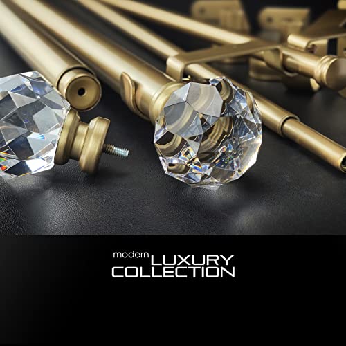 ILAISIHOME Double Curtain Rod Set:1-1/8 Inch Diameter Luxury Gold Curtain Rods,36-72 Inch Adjustable Gold Drapery Rod with Crystal-clear Faceted Finials for 1 Pack