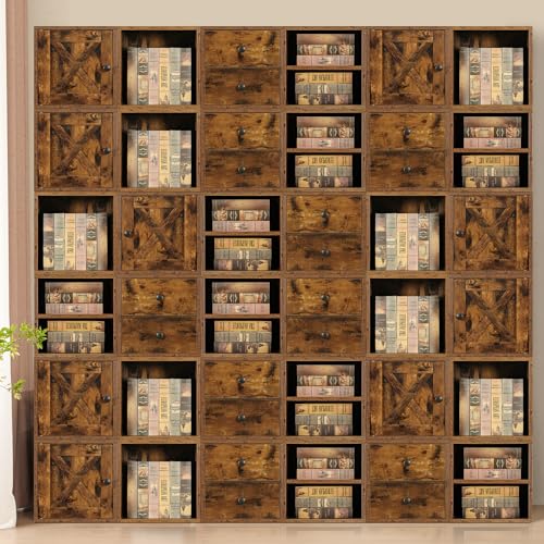 FUSUNBAO Magic DIY Cube Storage Organizer Stackable Cubes for Home Books Clothes Toy -Modular Cubby Storage System -Stackable Storage Cubes-Bookcase Closet (Antique Brown, 1 Layer Cube)