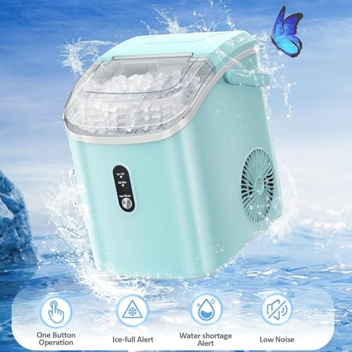 Nugget Countertop Ice Maker with Soft Chewable Ice, Automatic 35lbs in 24 Hours,Pebble Portable Ice Machine with Ice Scoop, Self-Cleaning, One-Click Operation, for Kitchen,Office Red