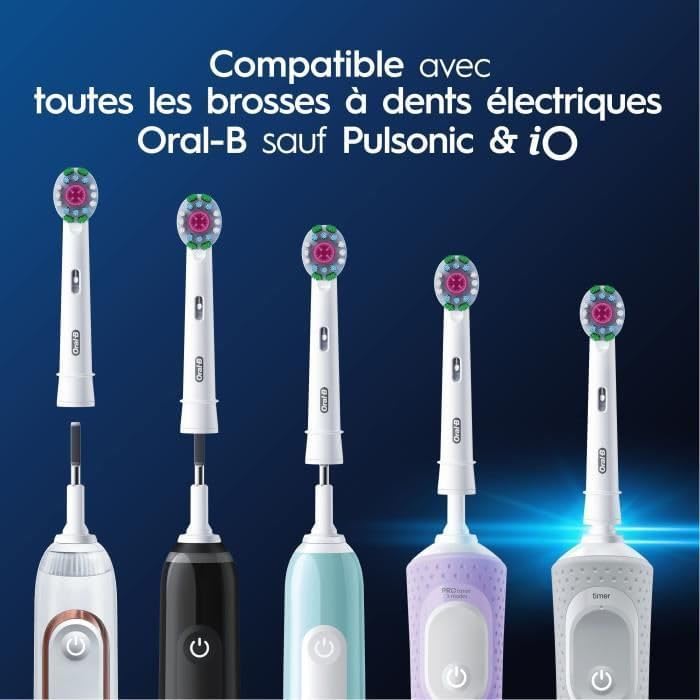 Oral-B Pro 3D White Electric Toothbrush Head, X-Shaped Bristles and Unique Polishing Cup for Teeth Whitening and to Remove Surface Stains, Pack of 4 Toothbrush Heads, White