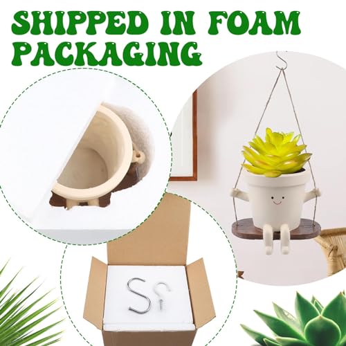 CEOJPA Swing Smiley Face Hanging Planter Pot for Indoor Outdoor Plants, Cute Swinging Plant Pot, Hanging Flower Pots, Face Planter Pot Head, Resin Succulent Planter (S-Plant Pot-Straight)