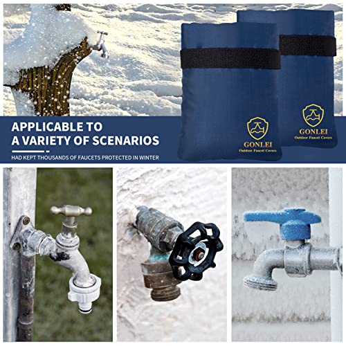GonLei 2Pack 5.5" W x 7.4" H Outdoor Faucet Cover for Winter Insulation Hose Bib Cover Outside Faucet Sock Cover Freeze Protection Spigot Covers Winter Insulated Hose Cover Pipe Freeze Protection Blue