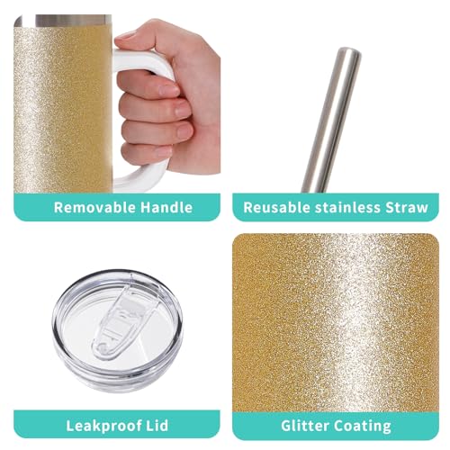 PYD Life 40 OZ Sublimation Tumblers with Removable Handle and Straw Lid Glitter Gold Blanks for 40 OZ Tumbler Heat Press Sublimation Oven Printing 2 Pack