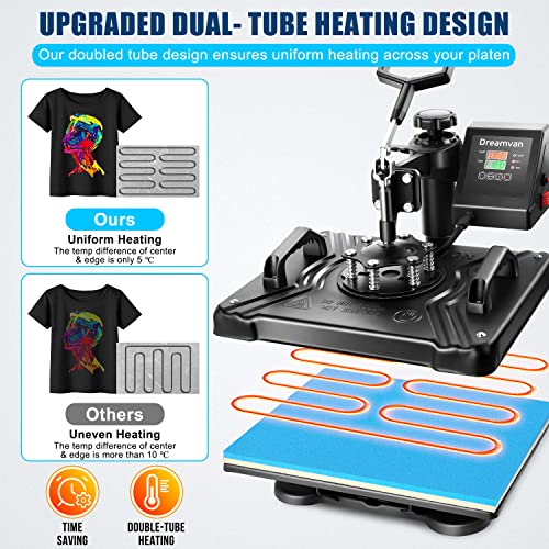 WHUBEFY Heat Press,5 in 1 Multifunctional Tshirt Printing Machine 15"x12" Digital Industrial Heat Transfer Machine,Swing Away Sublimation Heat Press Machine for T Shirts/Mug/Cap/Plate/DIY