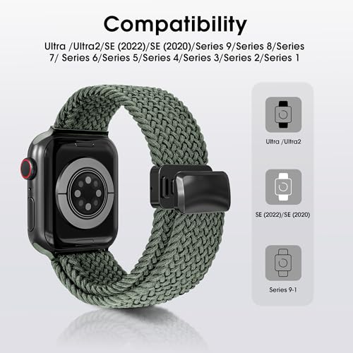 Arae Magnetic Stretchy Watch Band Compatible for Apple Watch Band 49mm 45mm 44mm 42mm, Comfortable Adjustable Straps Wristbands for iWatch Series 9 8 7 6 5 4 SE 3 2 1 Ultra Women Men,Starlight Pink