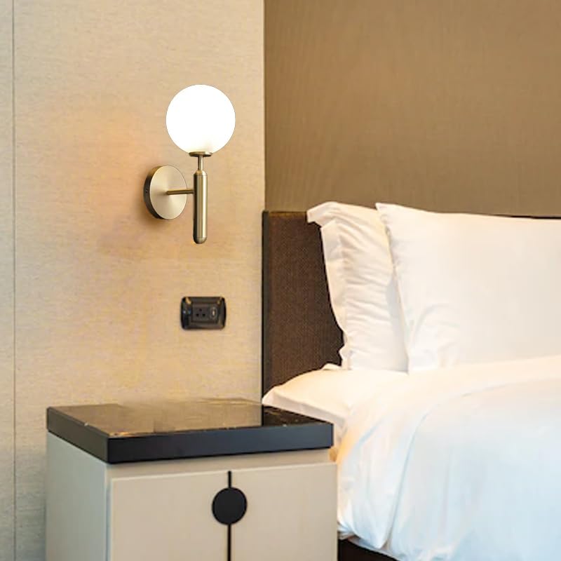 LightInTheBox Mid-Century Globe Wall Lamp Modern Glod Glass Wall Sconce Bathroom Wall Light Fixture for Bedroom Vanity Hallway Entrance