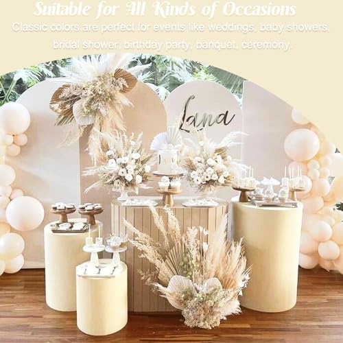 Set of 5 Spandex Cylinder Pedestal Stand Covers Beige Stretchable Cylinder Plinth Covers Dessert Table Display Pillars Cover for Wedding Props Baby Shower Birthday Party Event Decor