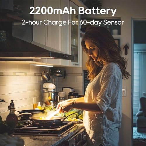Under Cabinet Lighting, 2 Pack 8 Inch 62 LED 3 Color Temperatures Motion Sensor Light indoor, USB Rechargeable Under Cabinet Lights, Stick-On Magnetic Closet Lights, Led Lights for Room, Stair