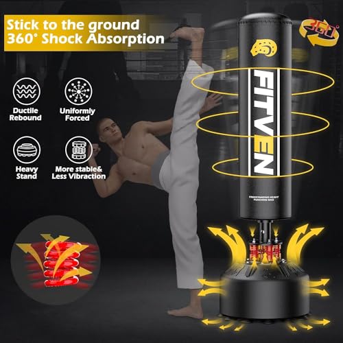 FITVEN Freestanding Punching Bag 70''-190lbs with Boxing Gloves Heavy Boxing Bag with Suction Cup Base for Adult Youth Kids - Men Stand Kickboxing Bag for Home Office